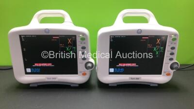 2 x GE Dash 3000 Patient Monitors Including ECG, NBP, CO2, BP1, BP2, SpO2 and Temp/co Options *Mfd 2013* (Both Power Up) *SHQ13127257SA - SHQ13127350SA*