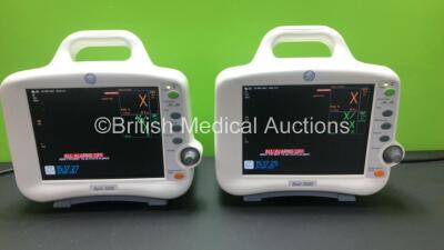 2 x GE Dash 3000 Patient Monitors Including ECG, NBP, CO2, BP1, BP2, SpO2 and Temp/co Options *Mfd 2013* (Both Power Up) *SHQ131258SA - SHQ13127231SA*