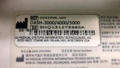 2 x GE Dash 3000 Patient Monitors Including ECG, NBP, CO2, BP1, BP2, SpO2 and Temp/co Options *Mfd 2013* (Both Power Up) *SHQ131258SA - SHQ13127231SA* - 8