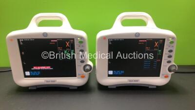 2 x GE Dash 3000 Patient Monitors Including ECG, NBP, CO2, BP1, BP2, SpO2 and Temp/co Options *Mfd 2013* (Both Power Up with Slight Casing Damage - See Photos) *SHQ13127247SA - SHQ13076549SA*