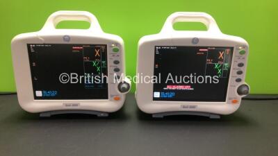 2 x GE Dash 3000 Patient Monitors Including ECG, NBP, CO2, BP1, BP2, SpO2 and Temp/co Options *Mfd 2013* (Both Power Up with Slight Casing Damage - See Photos) *SHQ13127240SA - SHQ13127354SA*