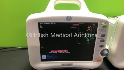 2 x GE Dash 3000 Patient Monitors Including ECG, NBP, CO2, BP1, BP2, SpO2 and Temp/co Options *Mfd 2013* (Both Power Up with Slight Casing Damage - See Photos) *SHQ131 - 3