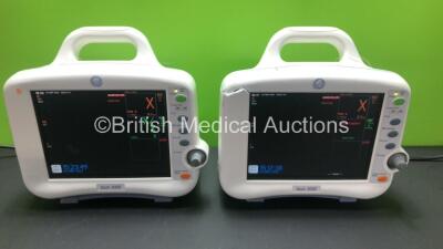 2 x GE Dash 3000 Patient Monitors Including ECG, NBP, CO2, BP1, BP2, SpO2 and Temp/co Options *Mfd 2013* (Both Power Up with Slight Casing Damage - See Photos) *SHQ13127228SA - SHQ13127225SA*