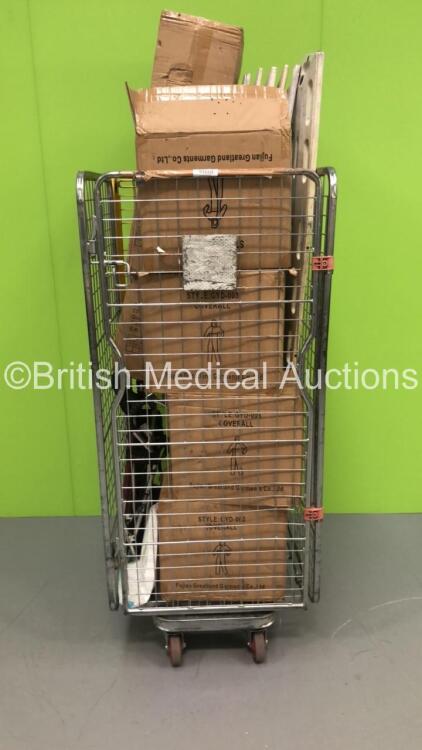 Mixed Cage of Ambulance Equipment Including 6 x Spinal Boards,1 x Evac Chair and 200 x Full Body Overalls (Cage Not Included)