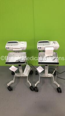 2 x GE Corometrics 170 Series Fetal Monitors on Stands with 2 x Finger Triggers (Both Power Up)