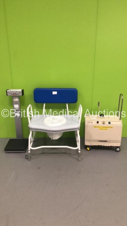 1 x Seca Stand on Scales. 1 x Eschmann VP45 Suction Pump (Powers Up) and 1 x Bariatric Commode