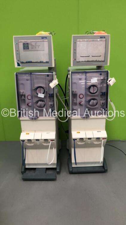 2 x Fresenius Medical Care 5008 CorDiax Dialysis Machines Software Versions 4.01 / 4.57 - Running Hours 48897 / 50325 (Both Power Up - 1 x with Alarm - Damage to Screen - See Pictures)