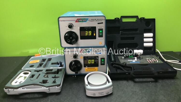 Mixed Lot Including 2 x Circon 300W Xenon Light Sources (Both Power Up) 1 x Fisher & Paykel HC150 Heated Humidifier Unit (Powers Up) 1 x Carefusion Micro I (No Power) 1 x Micro Medical Spirometer (Untested Due to Missing Power Supply with Damaged Printer