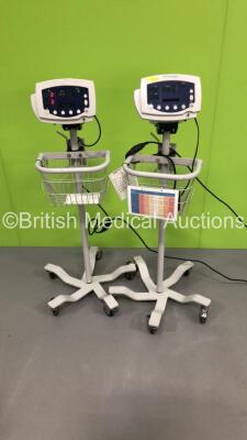 2 x Welch Allyn 53N00 Vital Signs Monitors on Stands (1 x Powers Up)