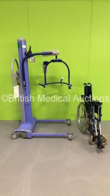 1 x Arjo Maxi Move Electric Patient Hoist with Battery and Controller (Powers Up) and 1 x Manual Wheelchair