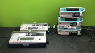 Job Lot of Pumps Including 1 x Carefusion IVAC PCAM Syringe Pump (No Power) 1 x Alaris IVAC PCAM Pump (No Power) 3 x Carefusion Alaris PK Syringe Pump (All Power Up, 1 with Alarm and 1 with Blank Display-See Photo) *SN 800510773, 800510779, 800504026, 500