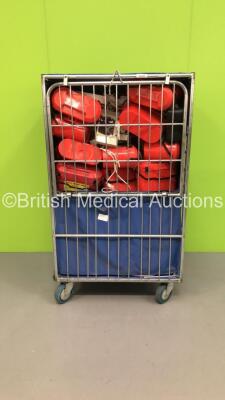 Mixed Cage Including Large Amount of Biological Substance Transport Containers and 3 x Luxo Patient Examination Lights (Cage Not Included)