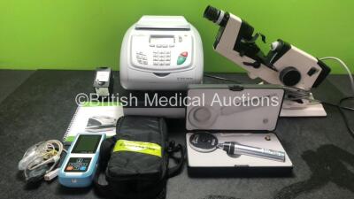 Mixed Lot Including 1 x Neopost IS-300 Series Franking Machine with 1 x AC Power Supply (Powers Up) 1 x Topcon LM-7 Focimeter (Powers Up) 1 x Capnograph and Oximeter ETC02+ Capnograph in Carry Bag (Untested Due to Possible Flat Batteries) 1 x Keeler Vista