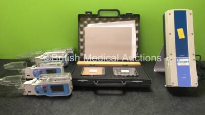 Mixed Lot Including 4 x CME Medical Ref 400-339S Syringe Pumps (2 Power Up, 2 No Power) 1 x Fandworth Color Vision Tester, 1 x Linak J1BA-001 Battery with Charger (No Power) *SN FS0128979, FS0155538, ZSN024, FS0128978, FS0020613*