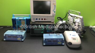 Large Mixed Lot Including 1 x Datex-Ohmeda Cardiocap/5 Patient Monitor with NIBP,ECG,SpO2,P1,P2 and T1 Options * Unable to Test Due to Damaged Power Port *,1 x Datex Cardiocap Patient Monitor with ECG,SpO2 and Temp Options,3 x GE Lamps,1 x BREAS PV 10 CPA