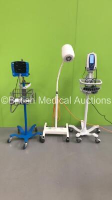 Mixed Lot Including 1 x GE Carescape V100 Dinamap Patient Monitor on Stand with 1 x BP Hose,1 x Daray Patient Examination Light on Stand and 1 x Welch Allyn Spot Vital Signs Monitor on Stand with 1 x BP Hose and 1 x BP Cuff (2 x Power Up,1 x Draws Power w