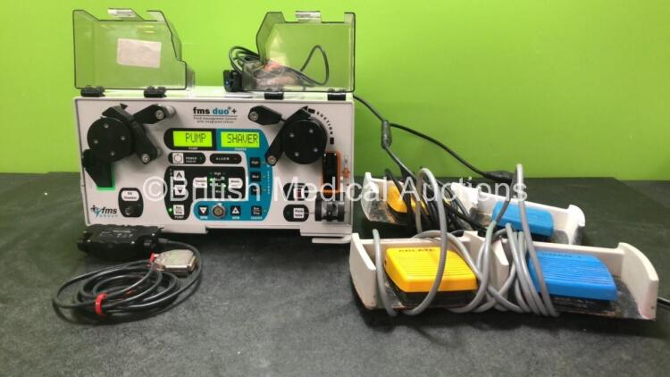 Mixed Lot Including 1 x FMS Duo+ Arthroscopy Fluid Management System with Integrated Shaver Unit with 2 x FMS Connect Interface Cables (Powers Up) 1 x Artro Care Foot Pedal and 1 x Smith & Nephew Foot Pedal *SN 1123F5777, E14A30315, E13A30297*