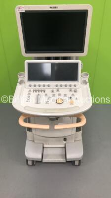 Philips iE33 Flat Screen Ultrasound Scanner *S/N 034KWG* **Mfd 03/2009** on F.2 Cart with Sony UP-D897 Digital Graphic Printer and Mitsubishi MD3000 Video Cassette Recorder (HDD REMOVED)