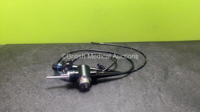 Olympus BF-200 Video Bronchoscope- Engineer's Report : Optical System - No Fault Found, Angulation - Strained, Insertion Tube - Bending Section Rubber Split / Kinked, Light Transmission - No Fault Found, Leak Check - Leaking *SN 2300070*