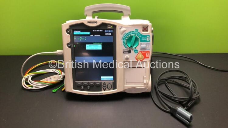 Philips Heartstart MRx Defibrillator Including Pacer, ECG, BP, Temp and Printer Options with 1 x Philips M3539A Battery, 1 x Philips M3538 Module, 1 x Paddle Lead and 1 x 3 Lead ECG Lead,