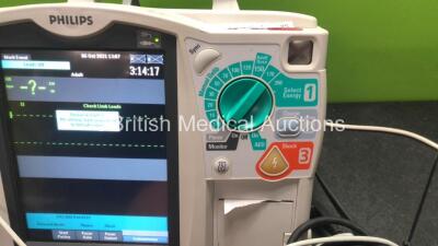 Philips Heartstart MRx Defibrillator Including Pacer, ECG and Printer Options with 1 x Paddle Lead, 1 x 3 Lead ECG Lead, 1 x Philips M3725A Test Load, 1 x Philips M3538A Battery, 1 x Philips M3539A Test Block (Powers Up) *SN US00554887* - 2