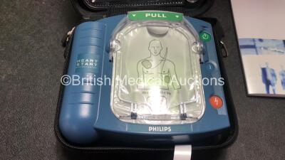 3 x Philips Heartstart HS1 Defibrillators with 3 x Philips Ref M5070A Batteries *Install Dates - 11-2026, 11-2026, 11-2026* with 3 x Philips M5071A Smart Pads Cartridge *Use By Dates- 07-2023. 07-2023, 07-2023* (All Power Up and Boxed in Excellent Conditi - 2