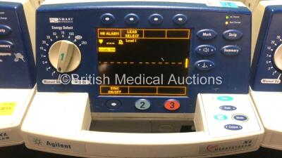 2 x Agilent Heartstream XL and 1 x Philips Heartstart XL Smart Biphasic Defibrillators with 1 x Pacer, 3 x ECG and 3 x Printer Options (All Power Up) - 3