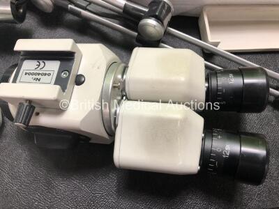 Ophthalmic Job Lot Including 2 x Wall Mounted Arms, 5 x Slit Lamp Chin Rests, 1 x Nidek Controller, 1 x Eye Piece Attachment , 2 x Light Arms and Approximately 12 x Chin Rest Rail Protectors *16094, 04040004* - 6