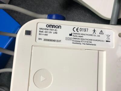 Mixed Lot Including 2 x Leicester Height Measure Units, 2 x Omron M6 Blood Pressure Monitors (Both Untested Due to Possible Flat Batteries) 1 x AND Medical UA-767 Digital Blood Pressure Monitor (Powers Up) 6 x BP Cuffs - 5