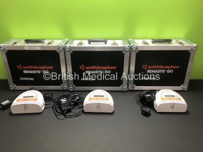 3 x Smith&Nephew Renasys Go Negative Pressure Wound Therapy Units with Power Supplies and Cases (All Power Up) *KGUA120648 - KHBC140962 - KGUA120626*