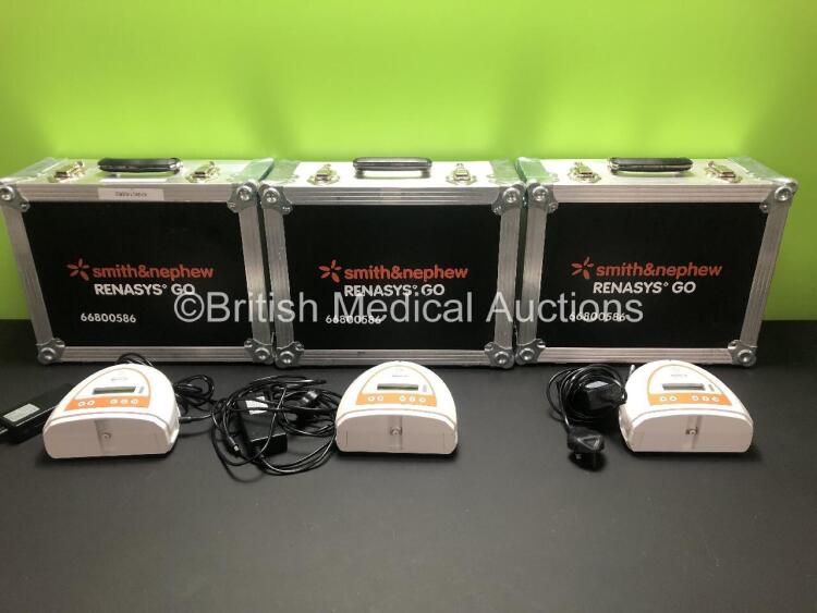 3 x Smith&Nephew Renasys Go Negative Pressure Wound Therapy Units with Power Supplies and Cases (All Power Up) *KGUA120648 - KHBC140962 - KGUA120626*