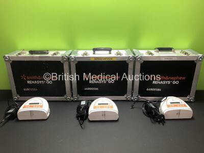 3 x Smith&Nephew Renasys Go Negative Pressure Wound Therapy Units with Power Supplies and Cases (All Power Up) *KGUA120928 - KHBC140976 - KGUA120928*