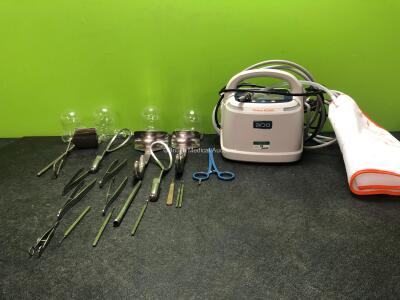 Mixed Lot Including Various Surgical Instruments 4 x Heat Resistant Glass Vials and 1 x Arjo Flowtron ACS900 DVT Pump (Powers Up)