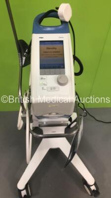 Drager Carina Ventilator on Stand Software Version 03.21 Boot Software Version D1.7 - Operating Hours 3637 with Battery and Battery Cable (Powers Up) *S/N SRZD-0049* **Mfd 2008** - 4