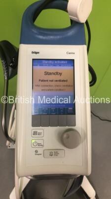 Drager Carina Ventilator on Stand Software Version 03.21 Boot Software Version D1.7 - Operating Hours 3637 with Battery and Battery Cable (Powers Up) *S/N SRZD-0049* **Mfd 2008** - 5