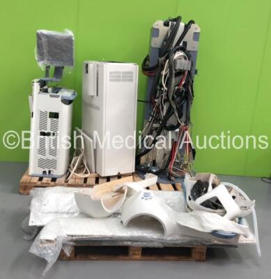 GE Essential Senographe Mammography System, Main Components have been Removed Including Tube, Tube Housing, Bucky, Detector, IDC, Computer, SW, Collimator, Collimator Board. The sale is for the Console Frame, Monitor and Keyboard, Gantry including Covers 