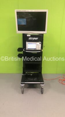 Stryker Stack Trolley Including Stryker Vision Elect HDTV Surgical Viewing Monitor and Stryker SDC Ultra HD Information Management System (Powers Up - Damaged Casing - See Photo) *GH* **IR192**