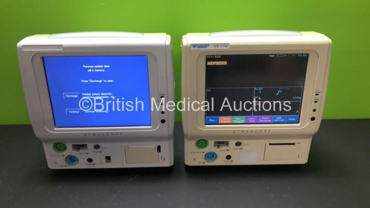 2 x Fukuda Denshi DS-7100 Monitors Including ECG Resp, SpO2, NIBP, BP, Temp and Printer Options (Both Power Up with 1 x Touch Screen Not Working)