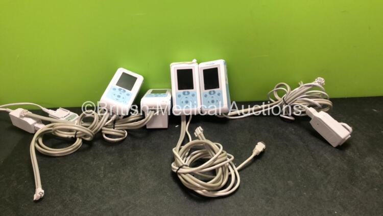 4 x Welch Allyn 3400 Probp Digital BP Monitors with 3 x AC Power Supplies (3 Hold Charge with Blank Screens, 1 Untested, Al with Cracked Casing-See Photos)