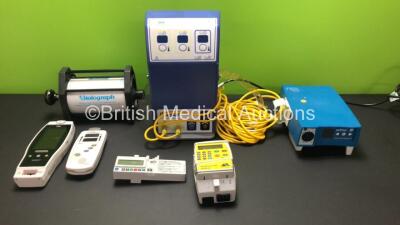 Mixed Lot Including 1 x Hotdog Patient Warming System, 1 x CME McKinley BodyGuard 545 Epidural Pump, 1 x Masimo Rad-5 and 1 x Masimo Radical-7 Signal Extraction Pulse Oximeters, 1 x CME Medical T34 Ambulatory Syringe Pump and 1 x enFlow Controller Model 1