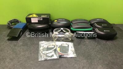 Mixed Lot Including 1 x Olympus Type Celon Footswitch, 8 x Laser Eye Protectors and 2 x Lifecard CF 3 Electrode Patient Cables *SN 14312651*