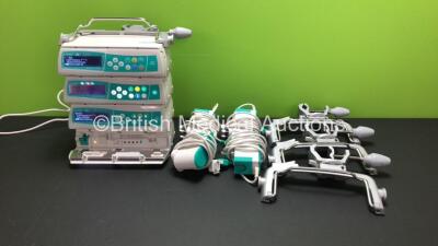 4 x B.Braun Infusomat Space Infusion Pumps with 4 x Power Supplies and 4 x B.Braun Type 8713130 Clamps (All Power Up with 1 x Alarm) *43260 - 46197 - 307120 - 46494*