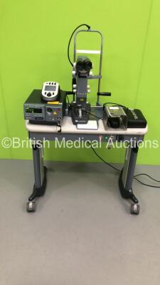 Lumenis Selecta Duet YAG Laser on Table with 2 x 10x Eyepieces, Footswitch, Control Panel and Lumenis Novus Spectra Unit (Powers Up with Key - 2 Keys in Pictures - 1 x Key Supplied) *S/N 10180*