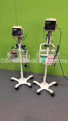 2 x CSI Criticare 506DXN VItal Signs Monitors on Stands with SPO2 Finger Sensors and BP Hoses (Both Power Up) - 5