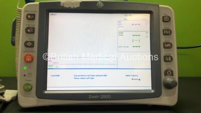 GE Dash 2500 Patient Monitor with SpO2, ECG, NIBP Options and 1 x SpO2 Finger Sensor, NIBP Lead (Powers Up) * Mfd 2010 * **SCG09088056WA** - 2