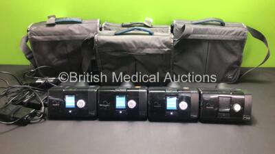 4 x ResMed AirSense 10 AutoSet CPAP Units with 3 x Power Supplies and 3 x Carry Bags (Both Power Up)