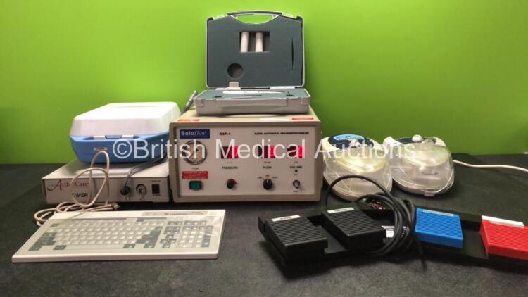 Mixed Lot Including 1 x Solo Flow RAP-4 Rapid Automatic Pneumoperitoneum (Powers Up) 1 x Medix AC 2000 Hi Flo Nebulizer (Powers Up) 1 x Arthro Care Timer 1 x Fujinon DK 402E Keyboard, 1 x Carefusion Spirometer (Untested Due to Missing Batteries) 1 x FMS G