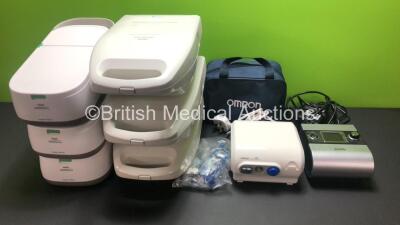 Job Lot Including 1 x ResMed S9 AutoSet CPAP Unit with Power Supply, 1 x Omron CompAIR, 3 x Philips Respironics InnoSpire Deluxe and 3 x Philips Respironics Nebulisers