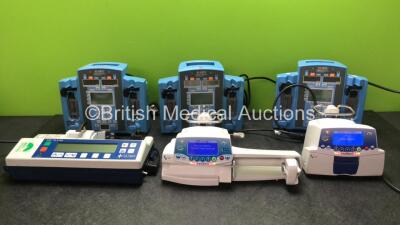 Job Lot of Pumps Including 1 x Fresenius Kabi Injectomat MC Agilina GB Pump (Powers Up) 1 x Fresenius Kabi Volumat MC Agilina GB Pump (Powers Up) 3 x Alaris Signature Gold Pumps (All Power Up 1 with Blank Screen and 1 with Malfunction Alarm-See Photo)