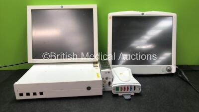 Job Lot Including 1 x GE C1-CPU Carescape Monitor (Powers Up) 1 x GE Model USE1913A Monitor (Untested Due to No Power Supply) 1 x GE D19KT Monitor (Powers Up with Damaged Light-See Photograph) 1 x Space Labs Ref 92517 CO2 Module and 1 x GE Patient Data Mo